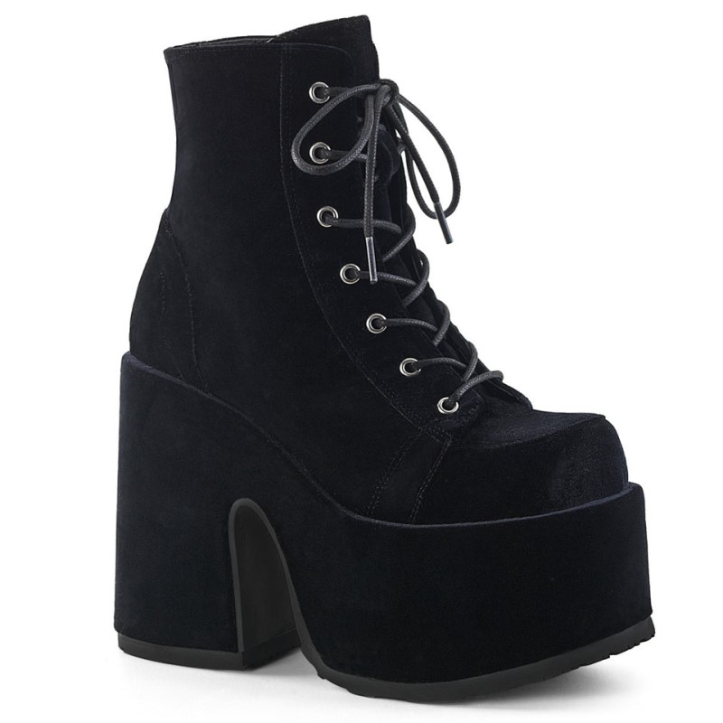 Demonia Camel 203 - Heel Platform Lace Up Women Ankle Boots Black USA | DF3-53675G8