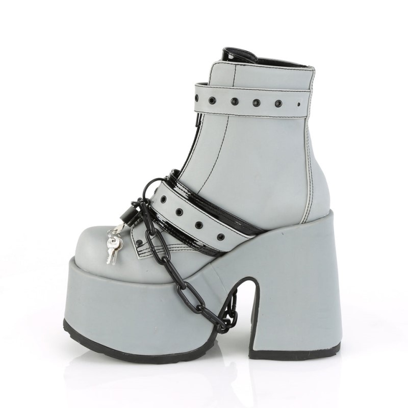 Demonia Camel 205 - Chunky Heel Platform Women Ankle Boots Grey USA | RO5-99649X9