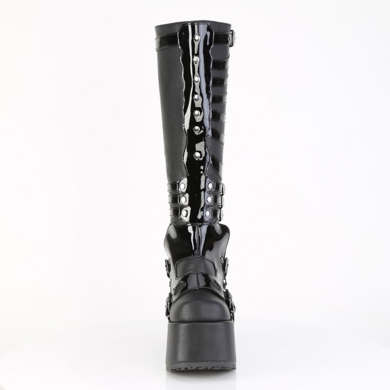 Demonia Camel 235 - Heel Platform Women Knee-High Boots Black USA | HC9-19731H2