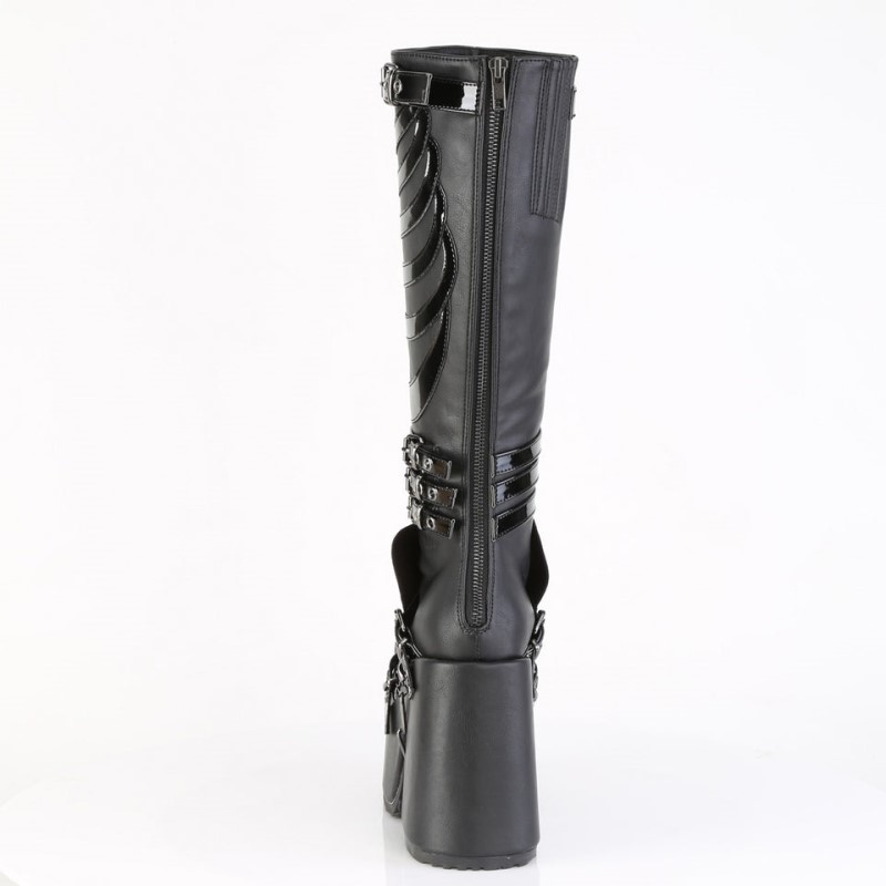 Demonia Camel 235 - Heel Platform Women Knee-High Boots Black USA | HC9-19731H2