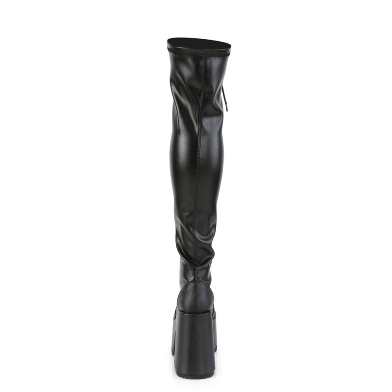 Demonia Camel 300 - Chunky Heel Platform Lace Up Stretch Women Over-The-Knee Boots Black / Black USA | PZ5-16441G8