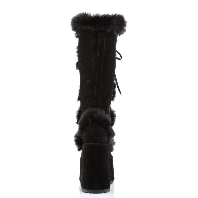 Demonia Camel 311 - Platform Faux Fur Lining and Upper Detail Women Knee-High Boots Black USA | SM8-83298E9