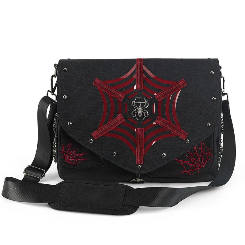 Demonia Canvas Messenger Bag Accessories Black / Red USA | CI9-84638G2