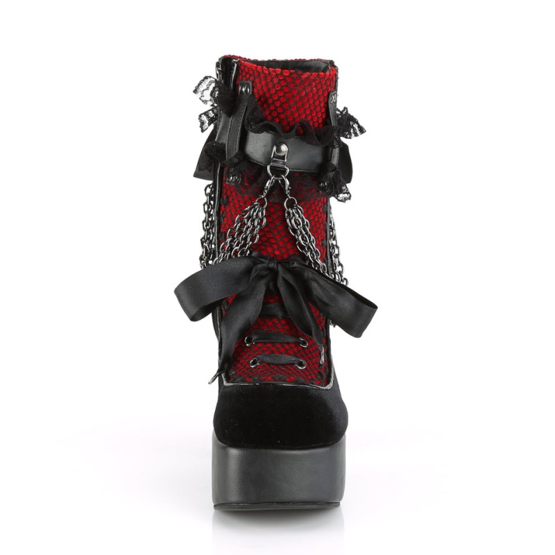 Demonia Charade 110 - Heel Platform Women Ankle Boots Black / Red USA | HO7-26942K5