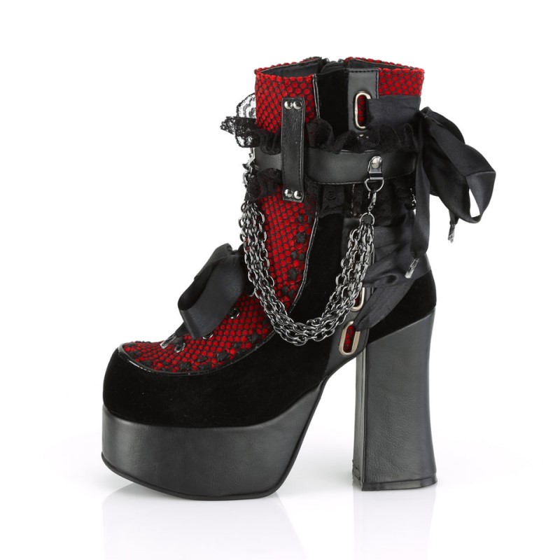 Demonia Charade 110 - Heel Platform Women Ankle Boots Black / Red USA | HO7-26942K5