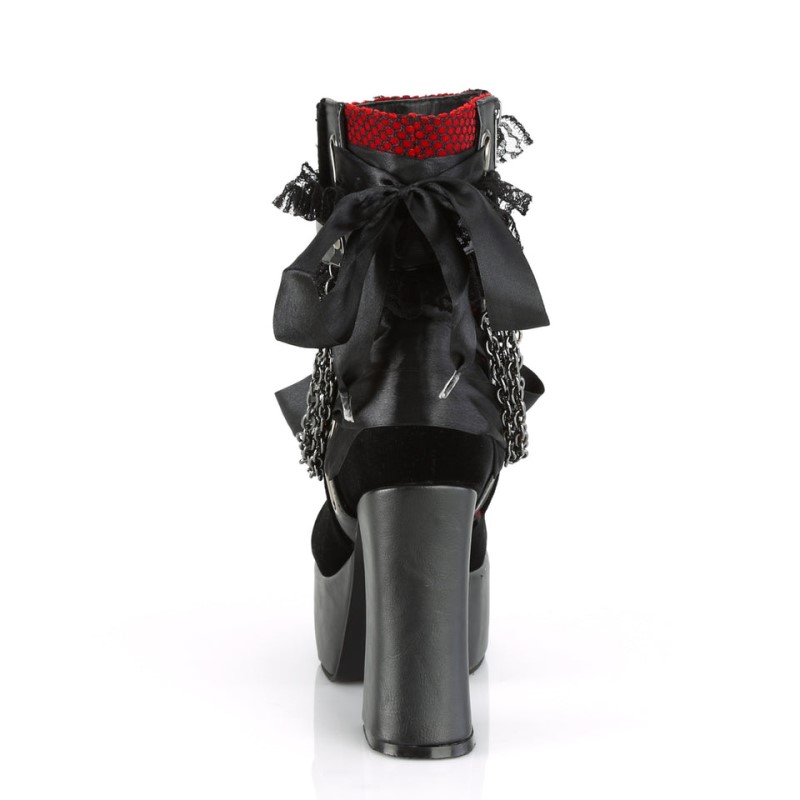 Demonia Charade 110 - Heel Platform Women Ankle Boots Black / Red USA | HO7-26942K5