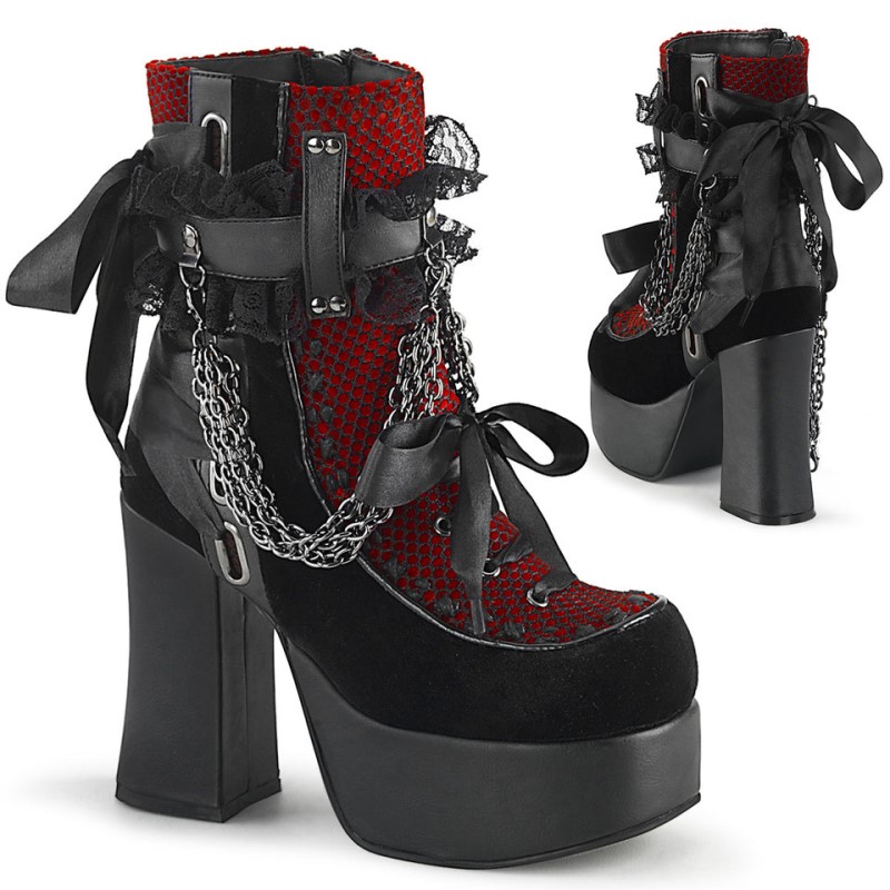 Demonia Charade 110 - Heel Platform Women Ankle Boots Black / Red USA | HO7-26942K5