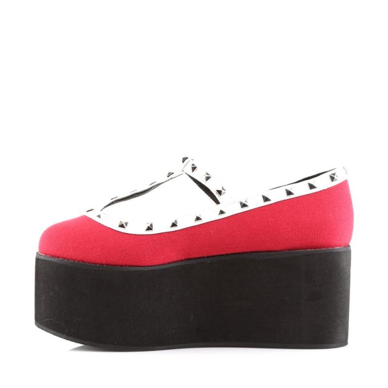 Demonia Click 07 - Platform Two Tone T-Strap Women Mary Janes Red / Black / White USA | LO1-10971D2