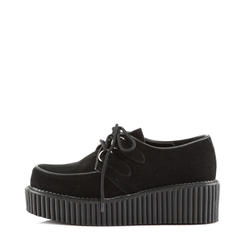 Demonia Creeper 101 - Platform Goth Punk Rockabilly Suede Women Creepers Black USA | XW7-14361U1