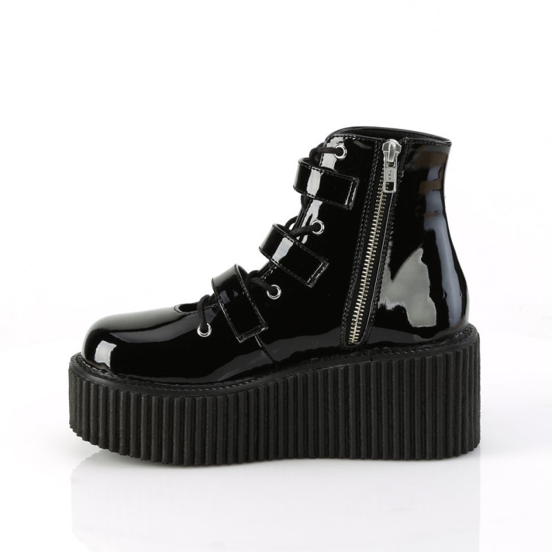 Demonia Creeper 260 - Platform Open Lacing Ankle High Women Creepers Black / Black USA | BI5-33143D4