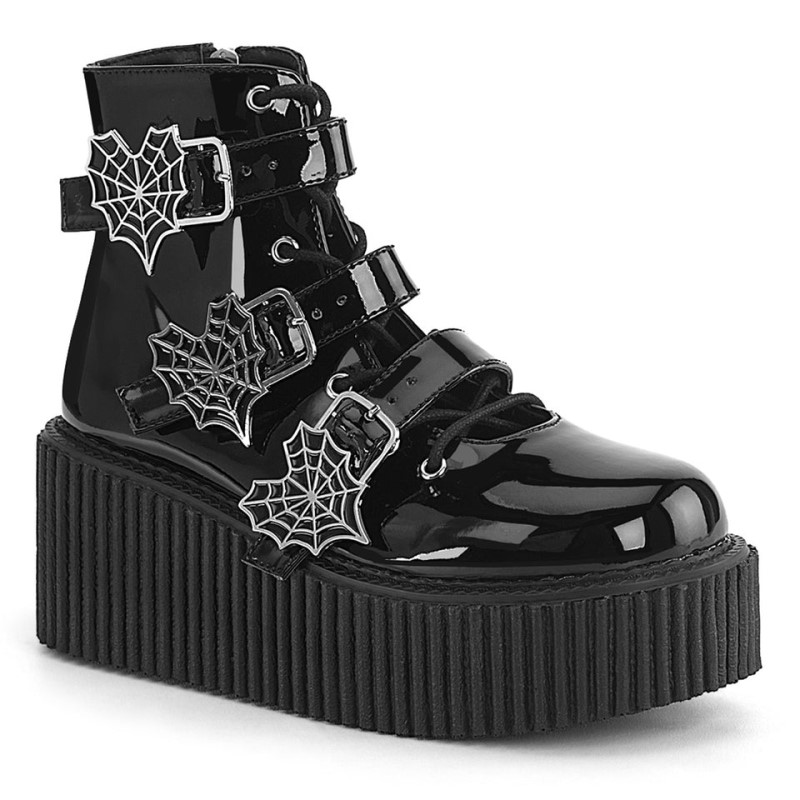 Demonia Creeper 260 - Platform Open Lacing Ankle High Women Creepers Black / Black USA | BI5-33143D4