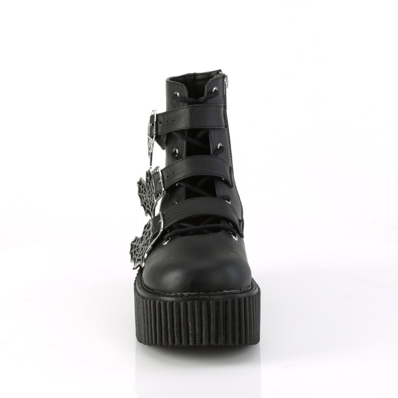 Demonia Creeper 260 - Platform Open Lacing Ankle High Women Creepers Black USA | YF4-14391C0