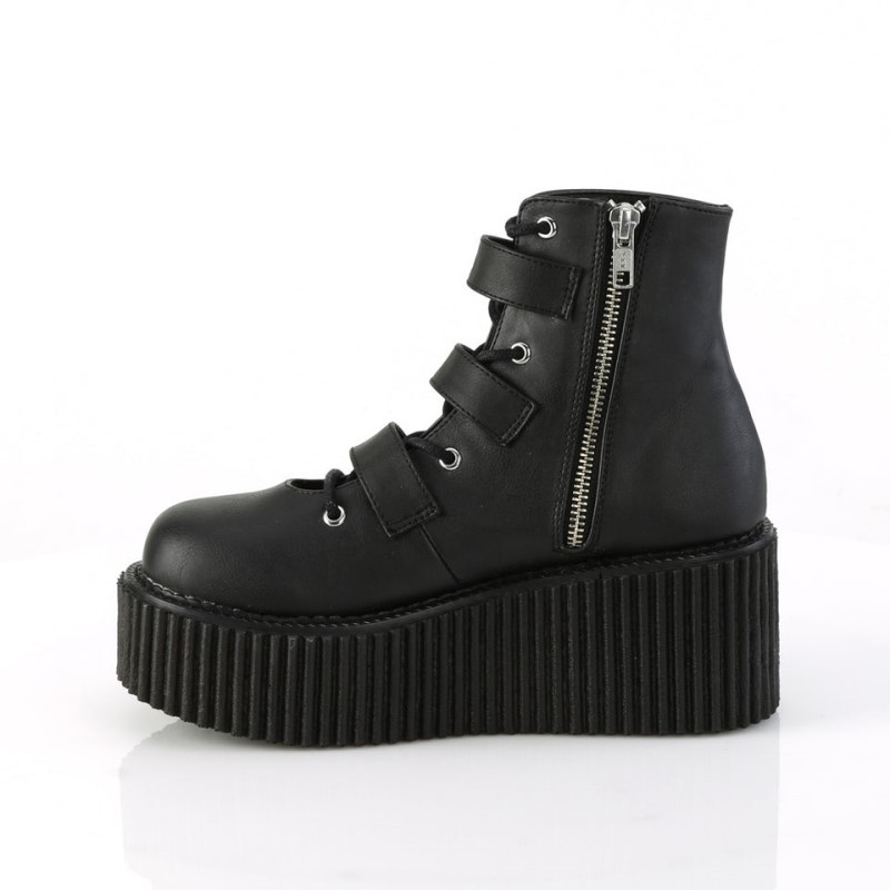 Demonia Creeper 260 - Platform Open Lacing Ankle High Women Creepers Black USA | YF4-14391C0