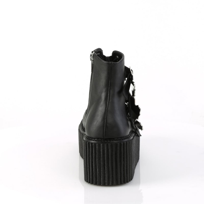 Demonia Creeper 260 - Platform Open Lacing Ankle High Women Creepers Black USA | YF4-14391C0