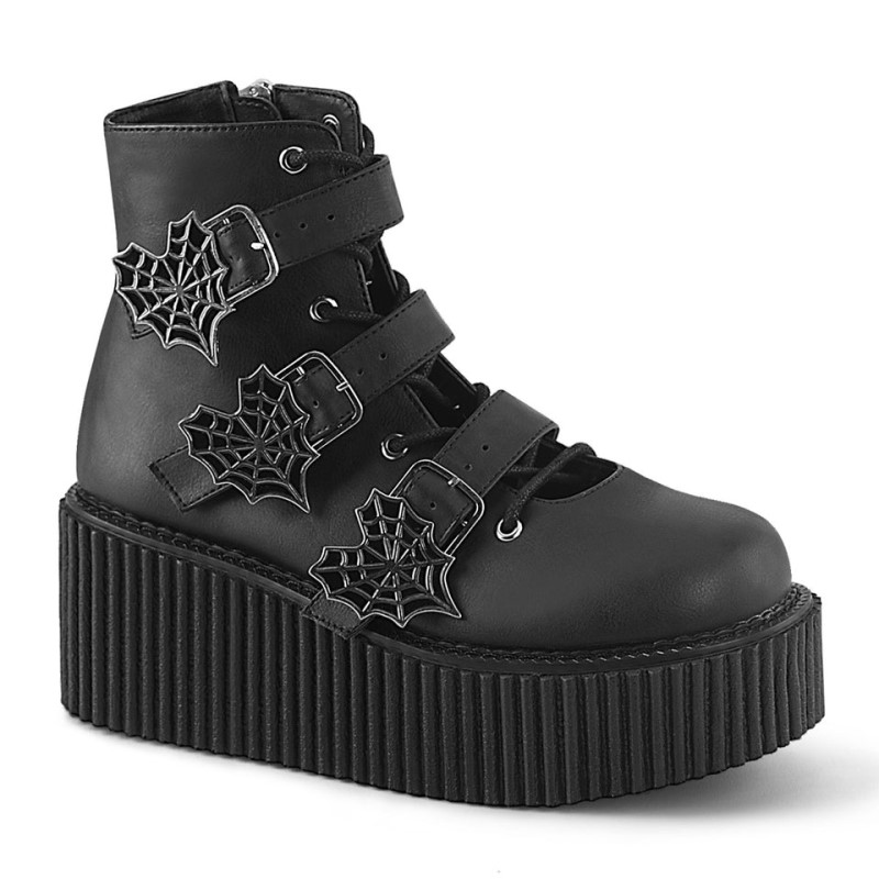 Demonia Creeper 260 - Platform Open Lacing Ankle High Women Creepers Black USA | YF4-14391C0