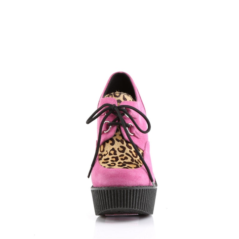 Demonia Creeper 304 - Wedge Platform D-Ring Lace Up Women Creepers Pink / Brown USA | SG5-80428G0