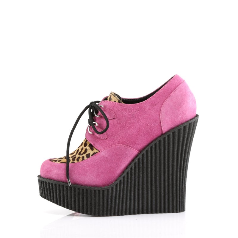 Demonia Creeper 304 - Wedge Platform D-Ring Lace Up Women Creepers Pink / Brown USA | SG5-80428G0