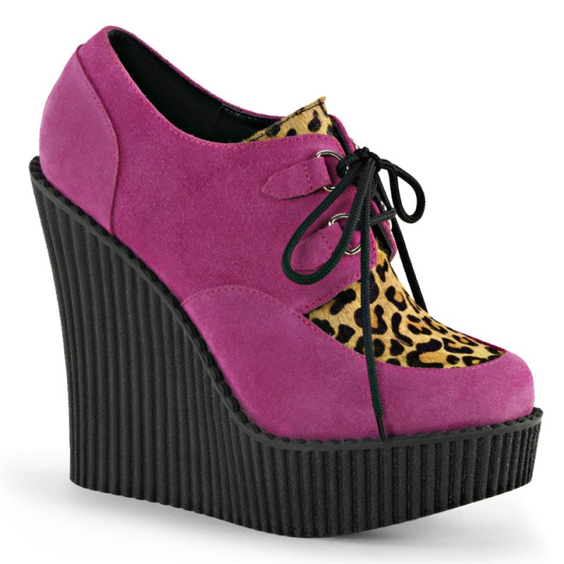 Demonia Creeper 304 - Wedge Platform D-Ring Lace Up Women Creepers Pink / Brown USA | SG5-80428G0