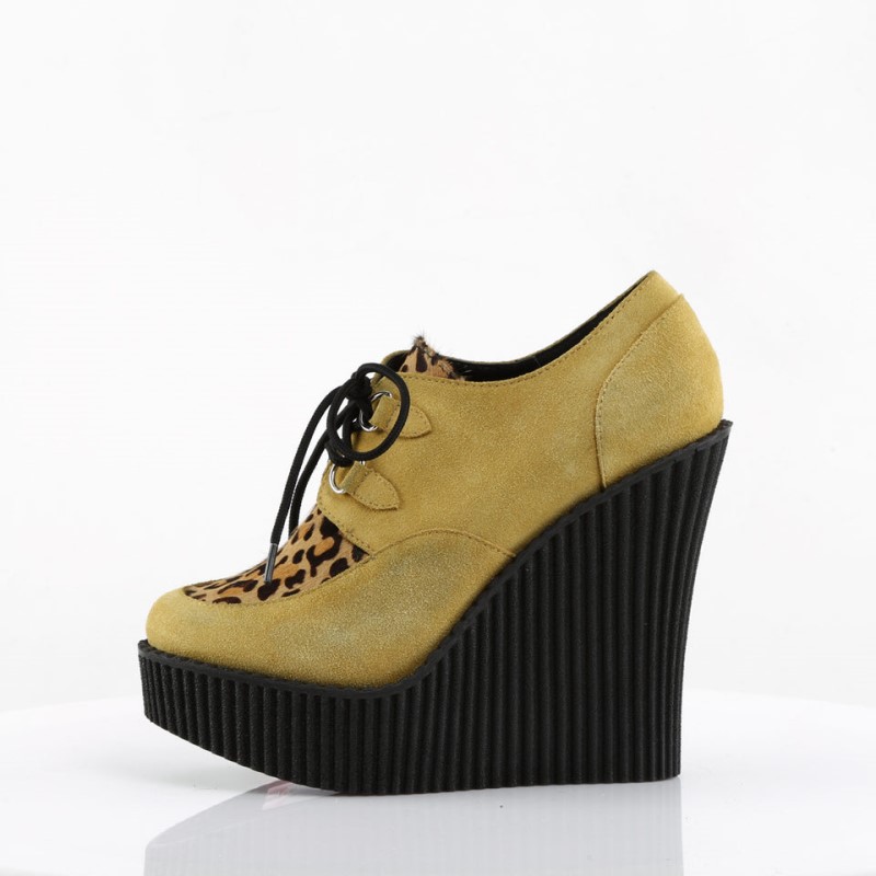 Demonia Creeper 304 - Wedge Platform D-Ring Lace Up Women Creepers Mustard / Brown USA | YK2-43774D5