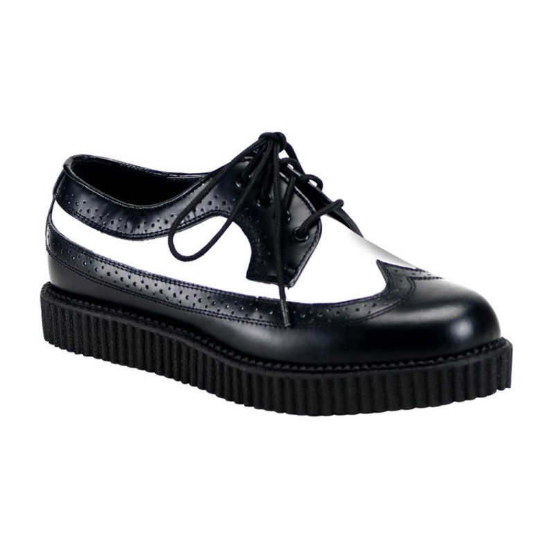 Demonia Creeper 608 - Platform Rockabilly Punk Oxford Men Creepers Black / White USA | LW8-97299I1