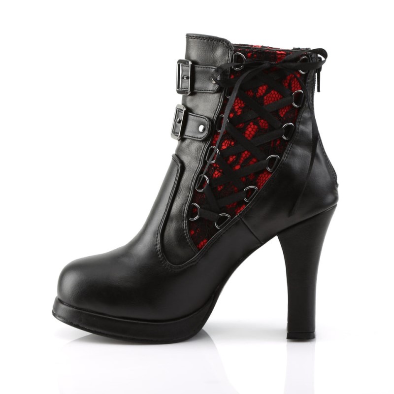 Demonia Crypto 51 - Heel Platform Two Tone Corset-Style Women Ankle Boots Black / Red USA | CP1-56785C3