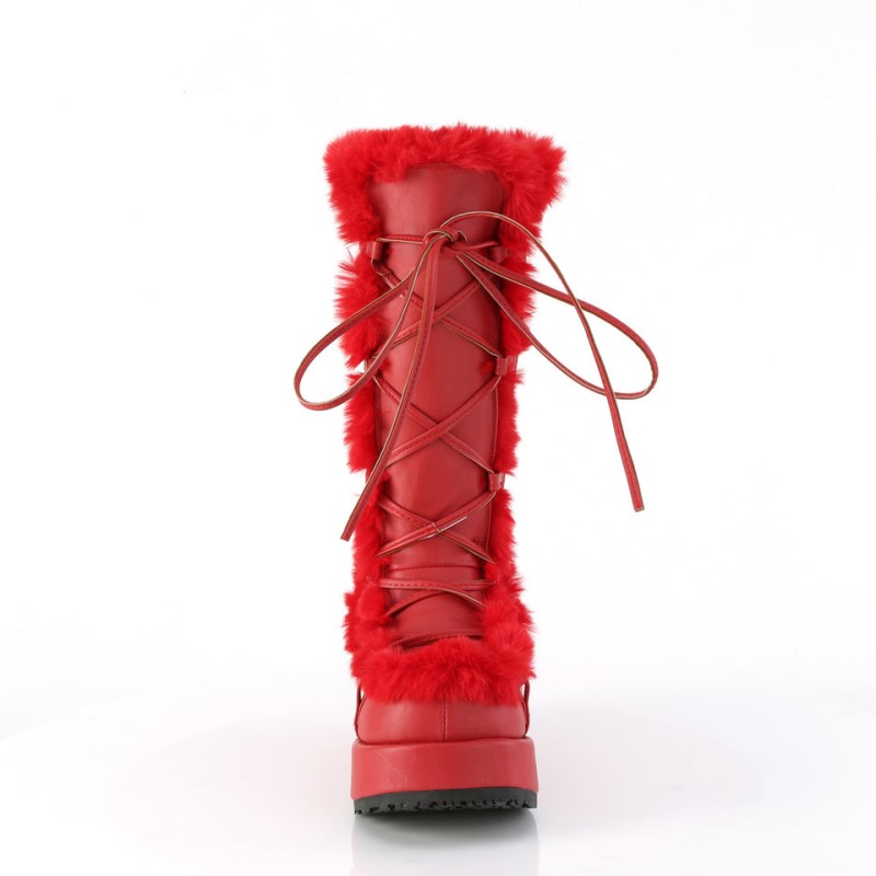 Demonia Cubby 311 - Platform Lace Up Women Mid-Calf Boots Red USA | JN7-18721Y0