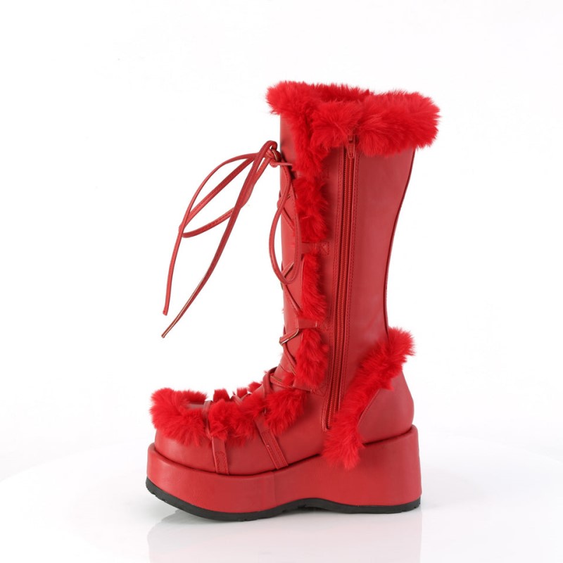 Demonia Cubby 311 - Platform Lace Up Women Mid-Calf Boots Red USA | JN7-18721Y0