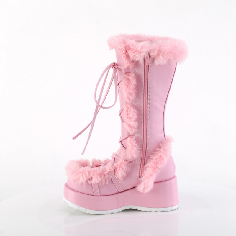 Demonia Cubby 311 - Platform Lace Up Women Mid-Calf Boots Pink USA | EC3-88328U3