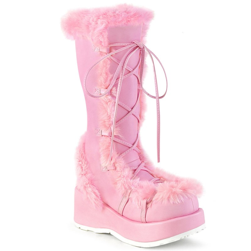 Demonia Cubby 311 - Platform Lace Up Women Mid-Calf Boots Pink USA | EC3-88328U3