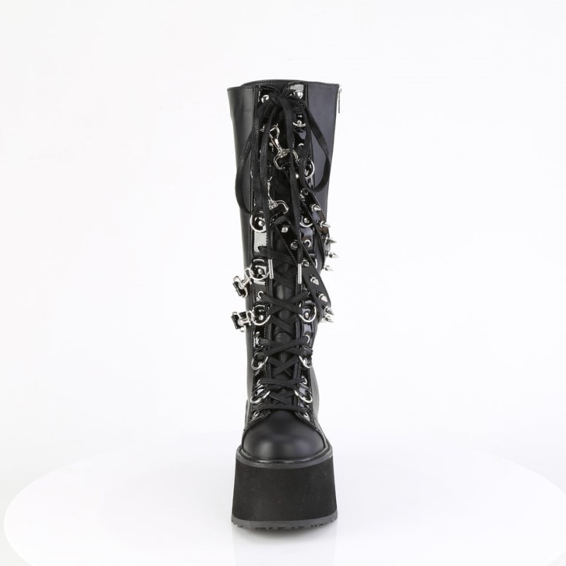 Demonia Damned 220 - Platform Lace Up Women Knee-High Boots Black USA | MJ4-73827H4