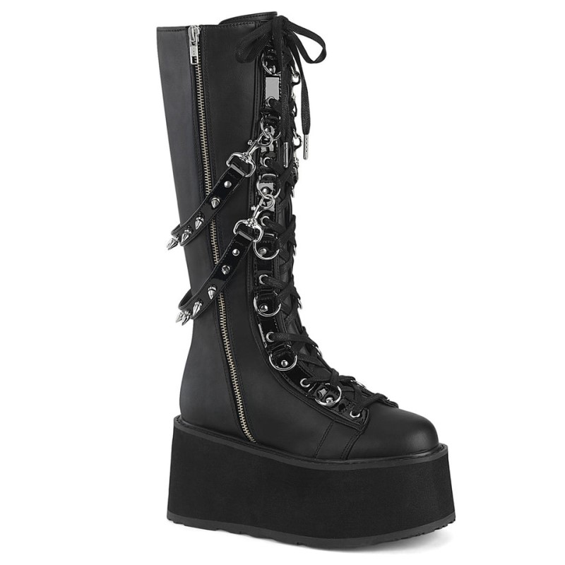 Demonia Damned 220 - Platform Lace Up Women Knee-High Boots Black USA | MJ4-73827H4