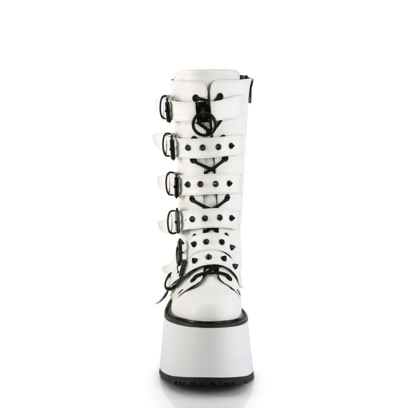 Demonia Damned 225 - Platform Lace Up Women Mid-Calf Boots White USA | BO7-23112R3