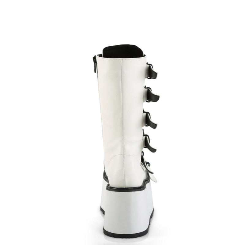 Demonia Damned 225 - Platform Lace Up Women Mid-Calf Boots White USA | BO7-23112R3