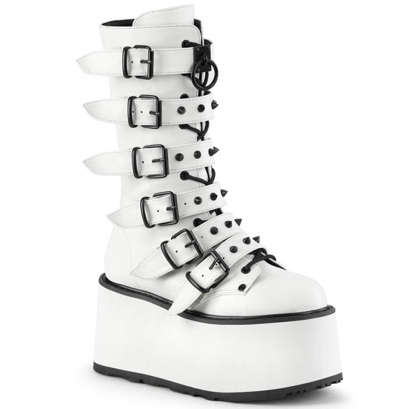 Demonia Damned 225 - Platform Lace Up Women Mid-Calf Boots White USA | BO7-23112R3