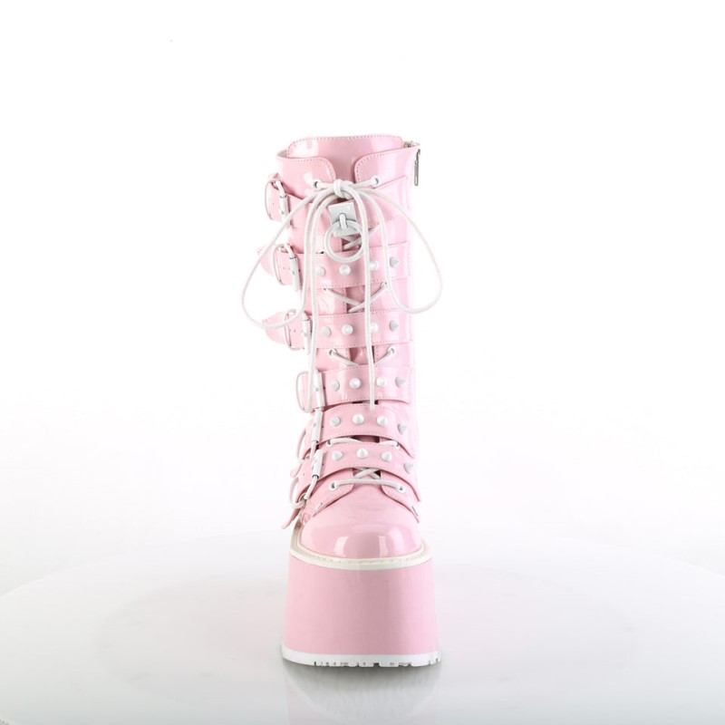 Demonia Damned 225 - Platform Lace Up Women Mid-Calf Boots Pink USA | OJ8-02710A1