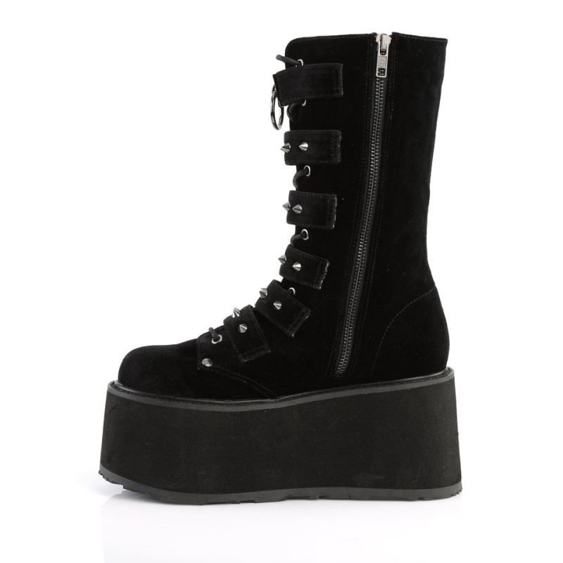 Demonia Damned 225 - Platform Lace Up Women Mid-Calf Boots Black USA | LG8-75957R7