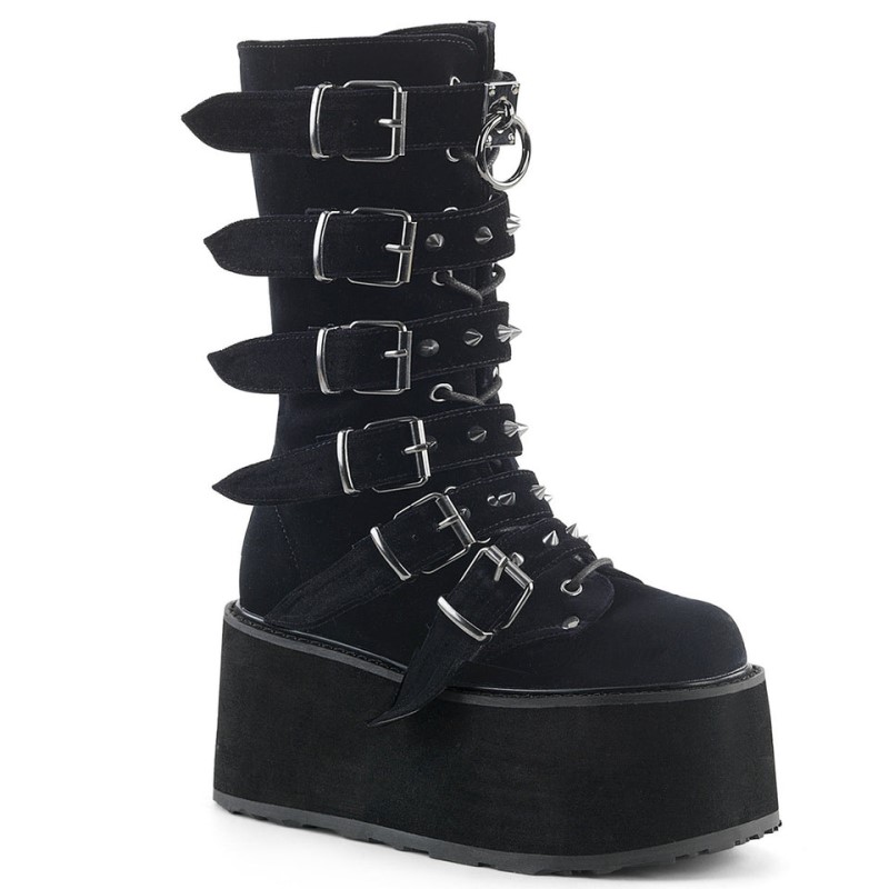 Demonia Damned 225 - Platform Lace Up Women Mid-Calf Boots Black USA | LG8-75957R7