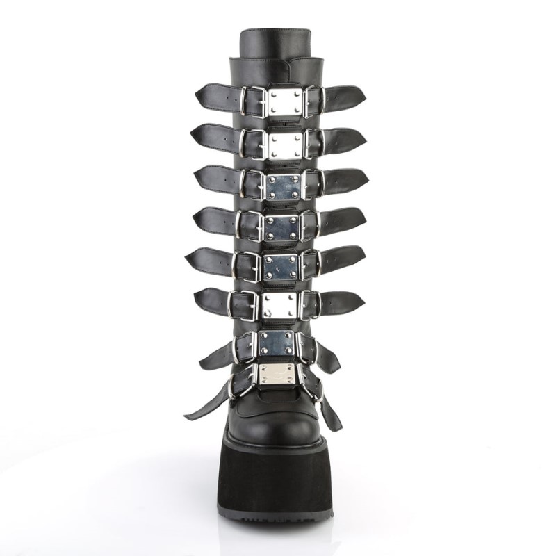 Demonia Damned 318 - Platform Buckle Strap Women Knee-High Boots Black USA | HH7-96149J4