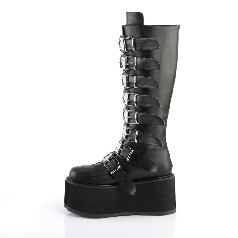 Demonia Damned 318 - Platform Buckle Strap Women Knee-High Boots Black USA | HH7-96149J4