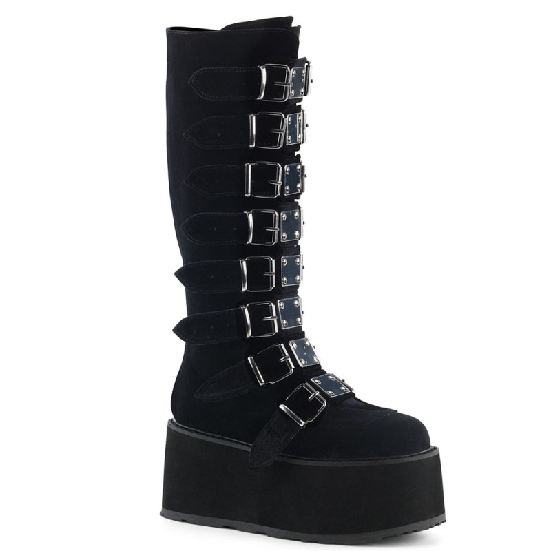 Demonia Damned 318 - Platform Women Knee-High Boots Black USA | VC4-56255N7