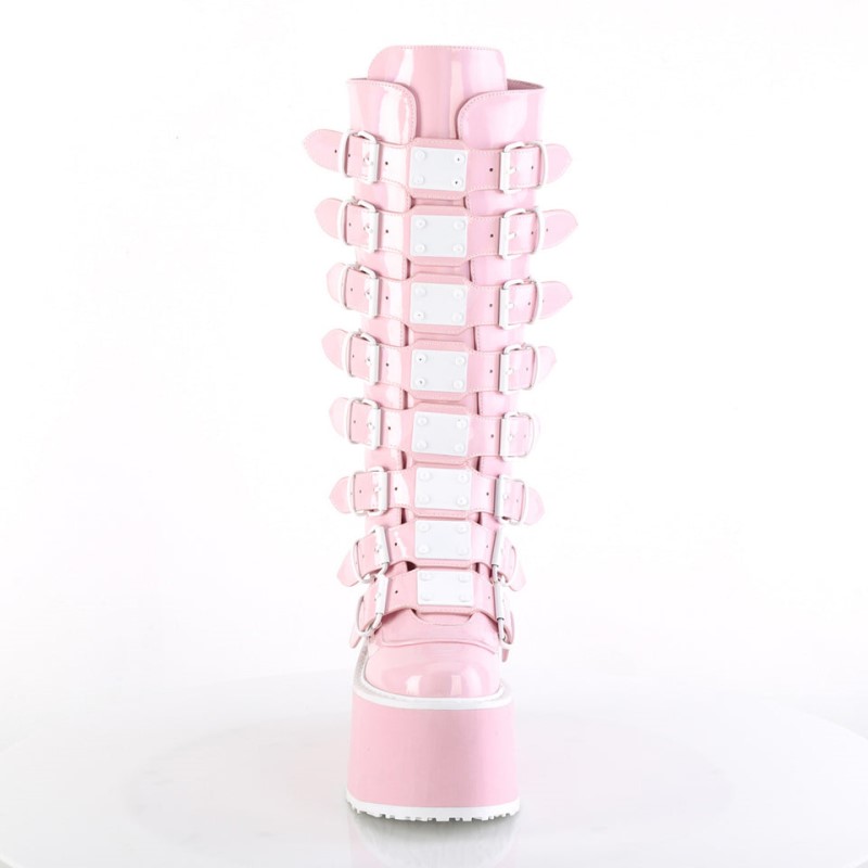 Demonia Damned 318 - Platform Women Knee-High Boots Pink USA | YI1-02720T8