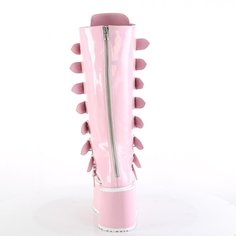 Demonia Damned 318 - Platform Women Knee-High Boots Pink USA | YI1-02720T8