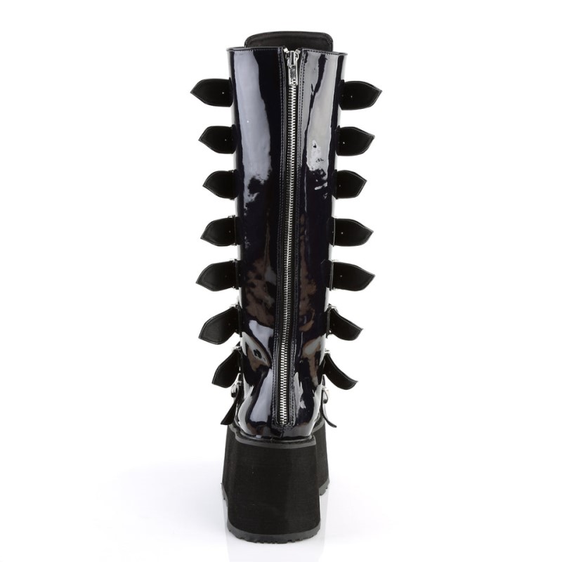 Demonia Damned 318 - Platform Women Knee-High Boots Black / Black USA | ZD0-23552H1