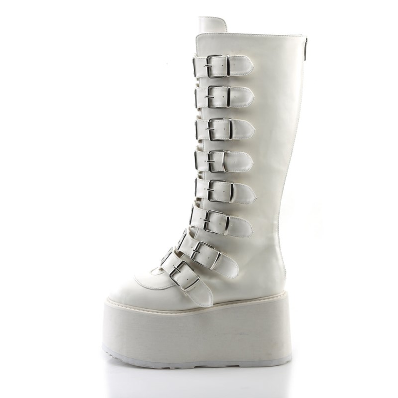 Demonia Damned 318 - Platform Women Knee-High Boots White USA | VG8-82358Y8