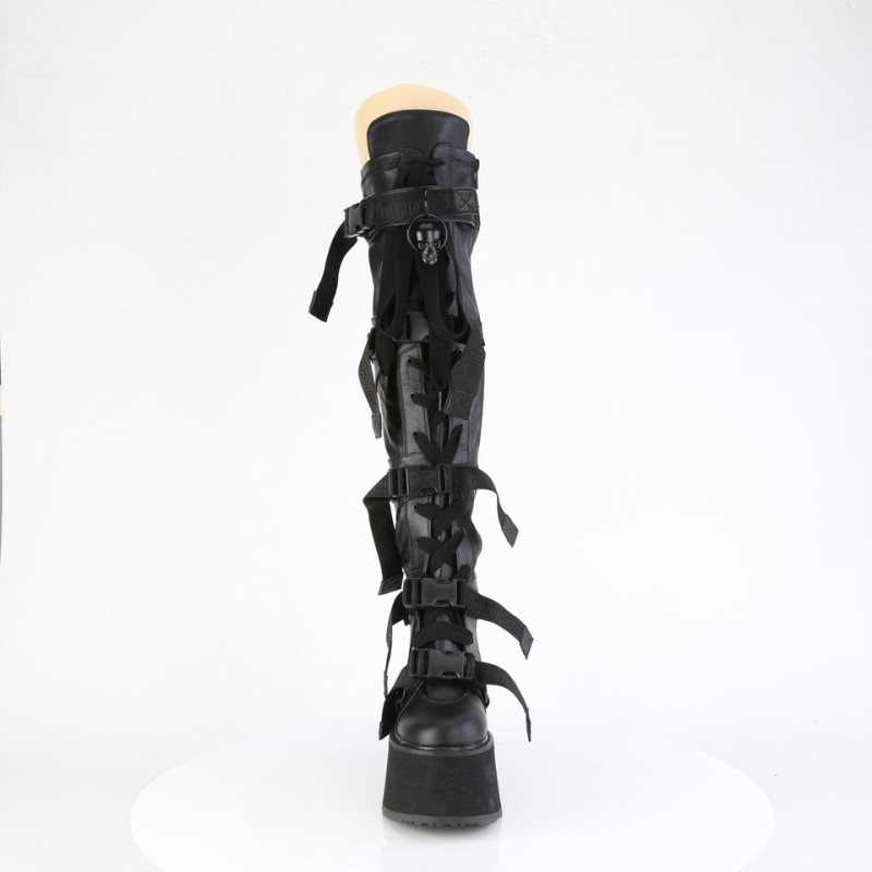 Demonia Damned 325 - Platform Lace Up Women Over-The-Knee Boots Black USA | MN1-78897D2