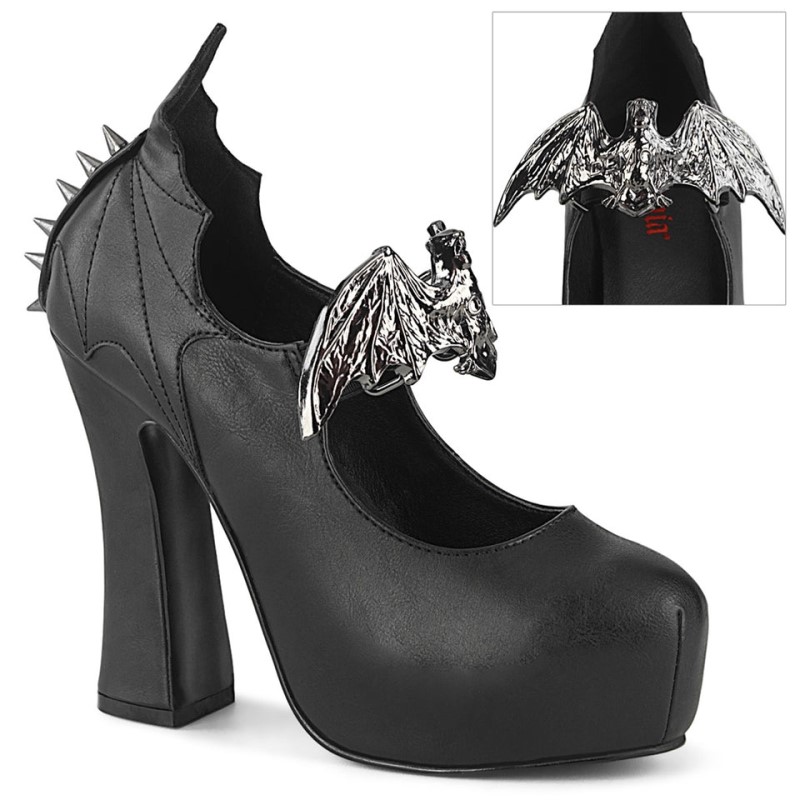 Demonia Demon 18 - Heel Concealed Platform Slip On Mary Jane Women Pumps Black USA | IL0-87688K6