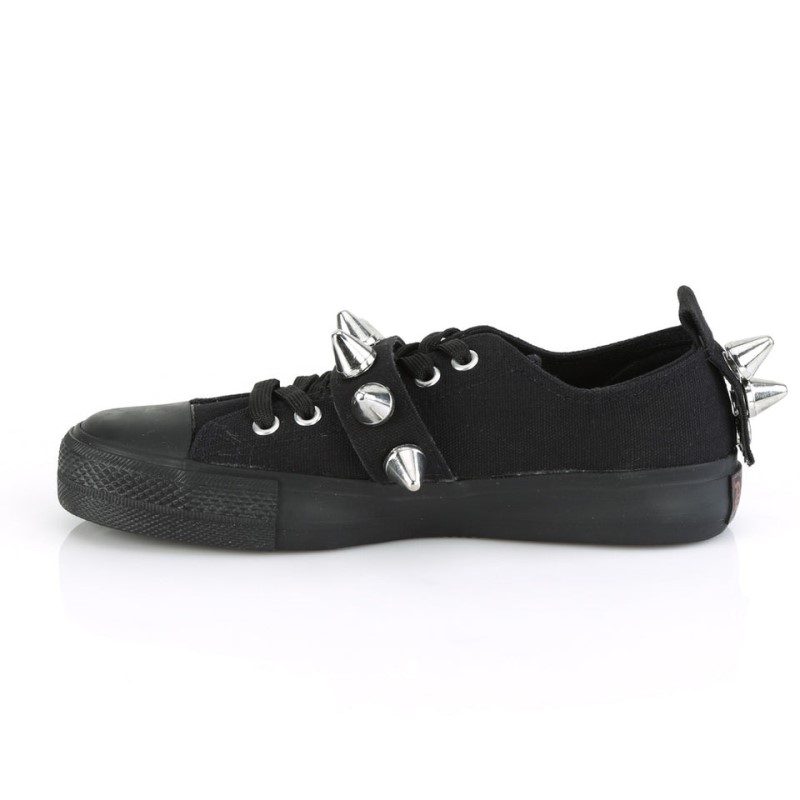 Demonia Deviant 04 - Punk Goth Skater Canvas Spiked Low Top Women Sneakers Black USA | EM8-45424V9