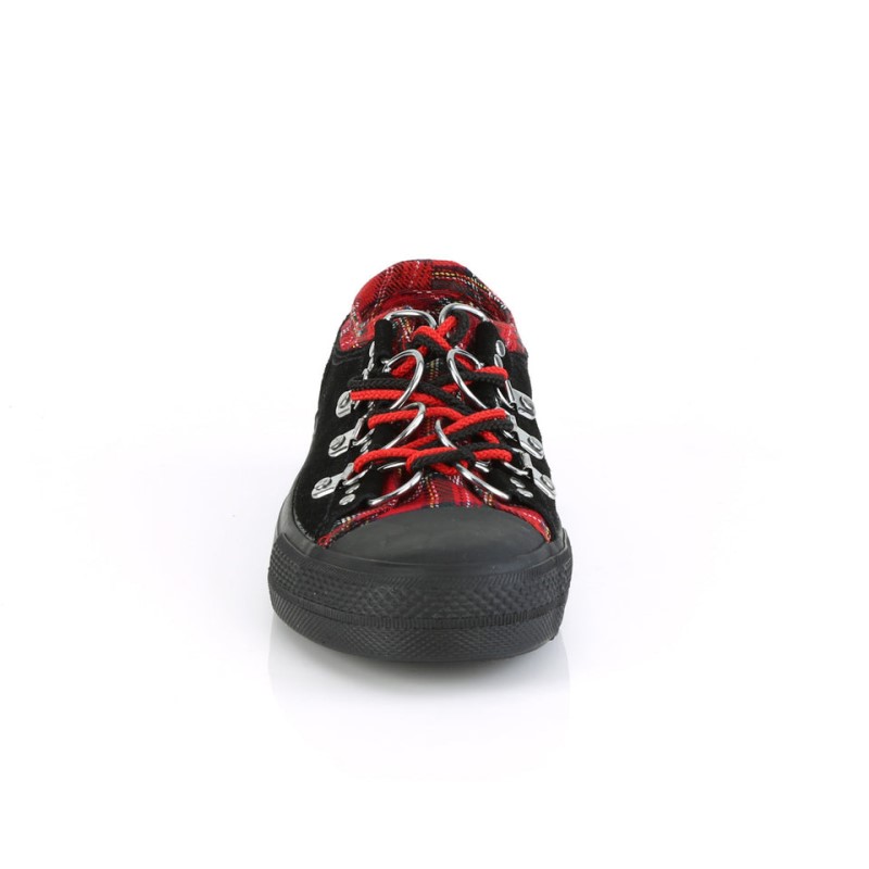 Demonia Deviant 05 - Canvas D-Ring Low Top Women Sneakers Black / Red USA | LO7-87258Z0