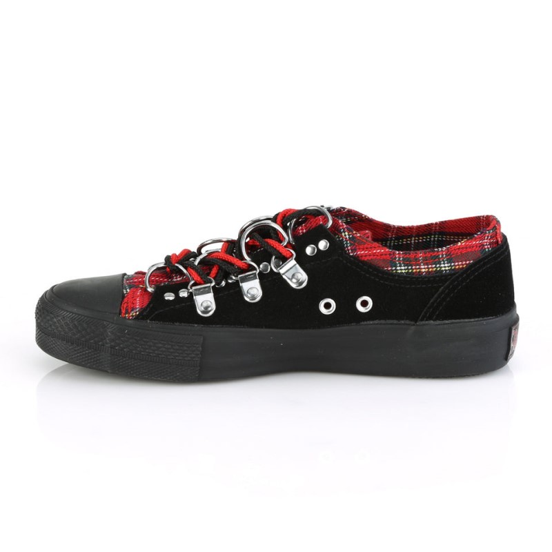 Demonia Deviant 05 - Canvas D-Ring Low Top Women Sneakers Black / Red USA | LO7-87258Z0