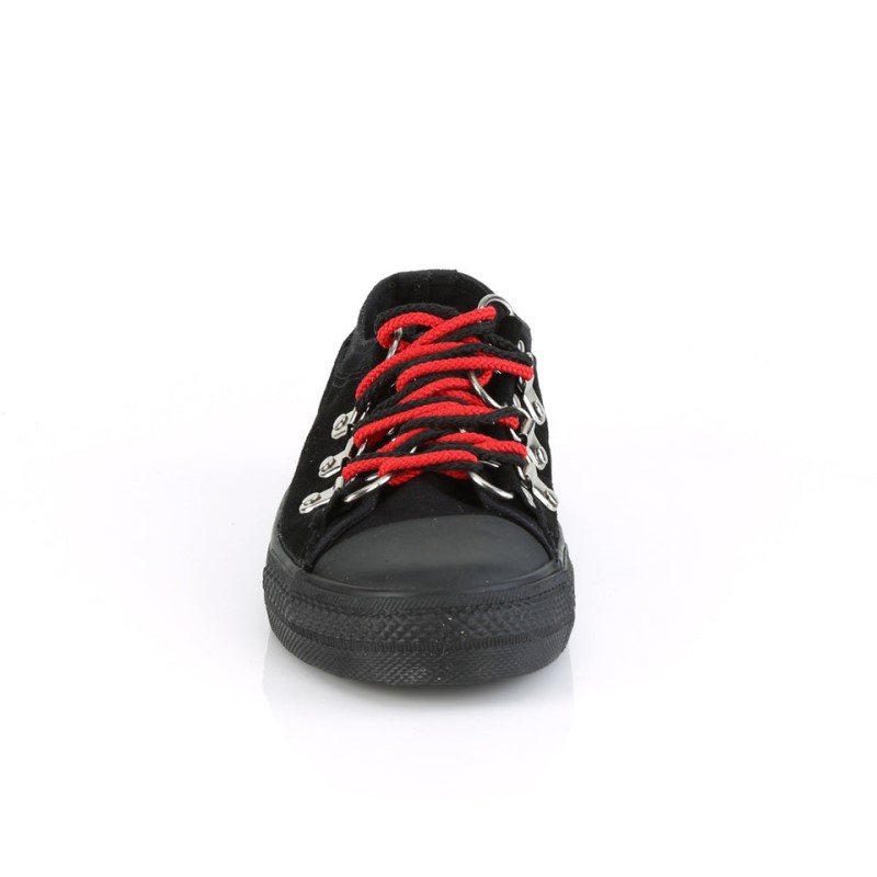 Demonia Deviant 05 - Canvas D-Ring Low Top Men Sneakers Black USA | XM6-89858C4